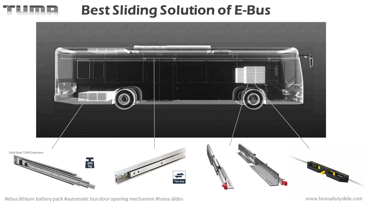 Sliding Rails for Ebus Lithium Battery Pack Tray Automatic Bus Door Opening Mechanism #Aircraft Interiors Expo 2018 #AIX Hamburg #aircraft seats parts #In-flight experience #TUMA #aircraft interior sliding system #aircraft grade aluminum slides