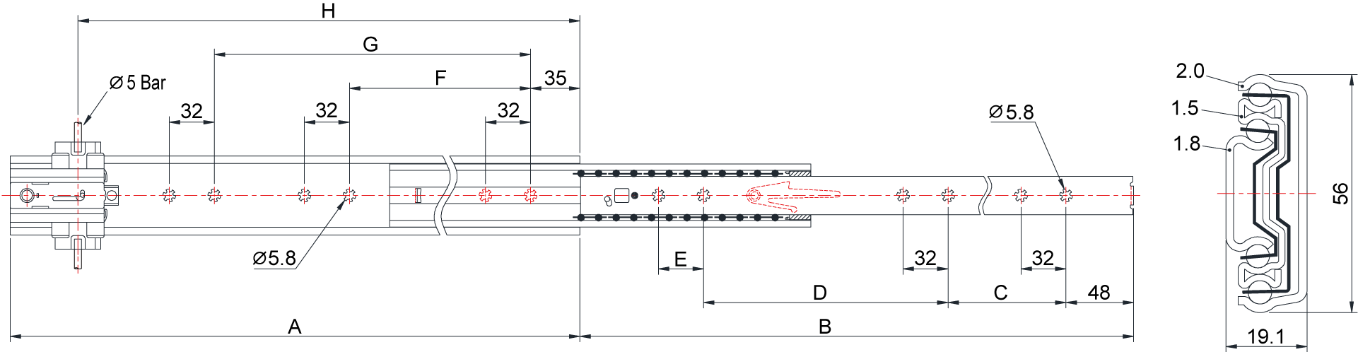 Safe Interlock Self-closing L56182 industrial telescopic slides,heavy duty industrial slides,industrial slide rails,industrial drawer slides,heavy duty industrial drawer slides,drawer slides heavy duty industrial